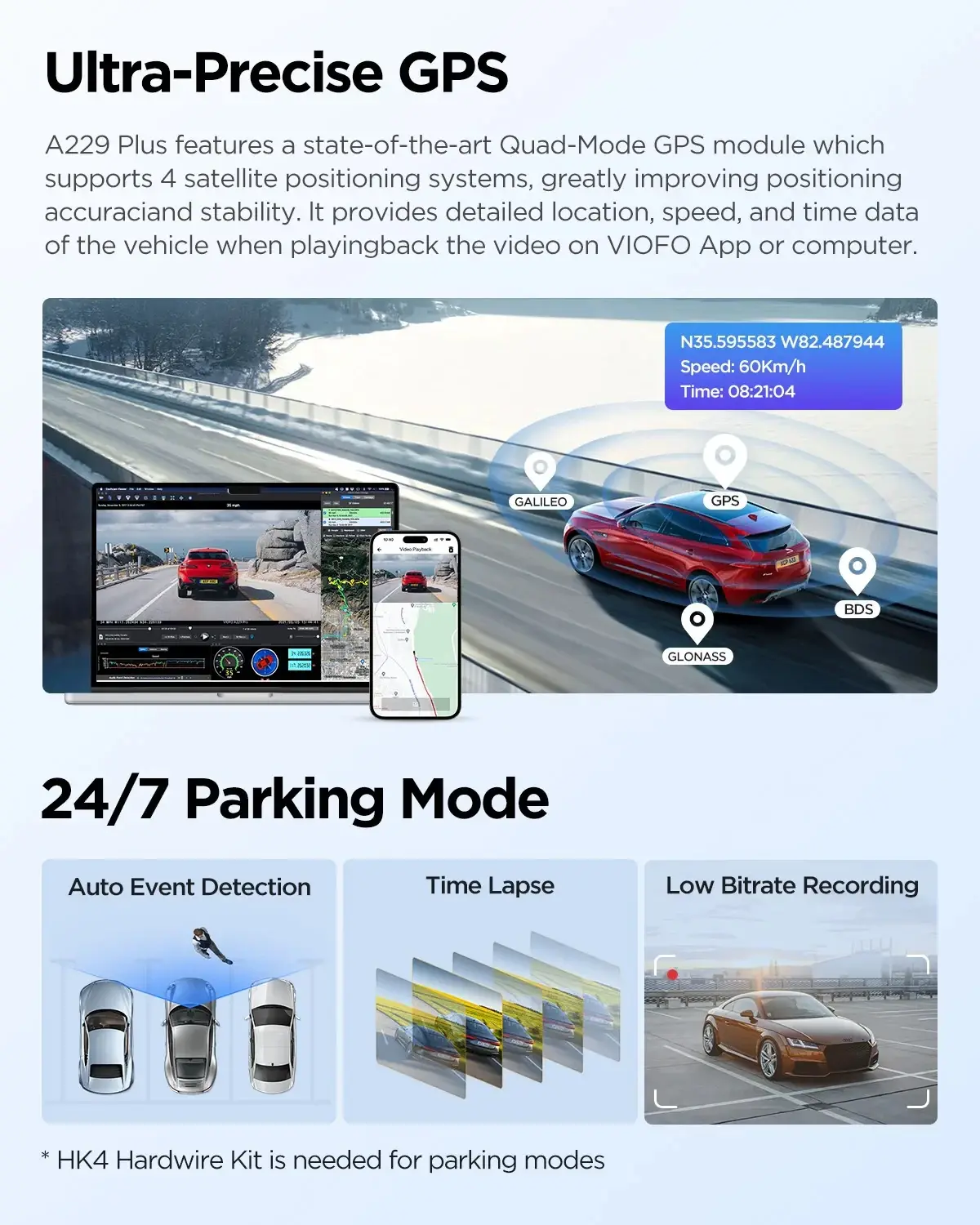 VIOFO Видеорегистратор Dash Cam A229 Plus 2 Channel - 2K, HDR, Sony STARVIS 2, GPS - image 8