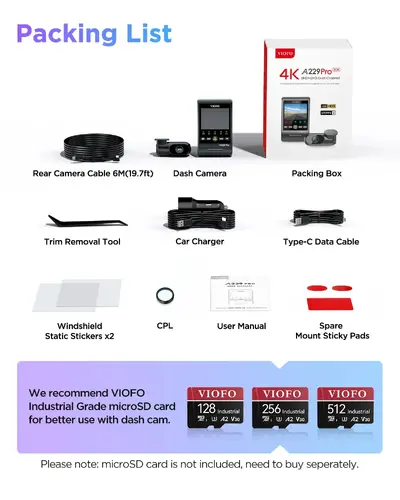 VIOFO Видеорегистратор Dash Cam A229 Pro 2 Channel - 4K, HDR, Dual Sony STARVIS 2, GPS, Bluetooth - image 4
