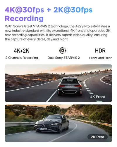 VIOFO Видеорегистратор Dash Cam A229 Pro 2 Channel - 4K, HDR, Dual Sony STARVIS 2, GPS, Bluetooth - image 5