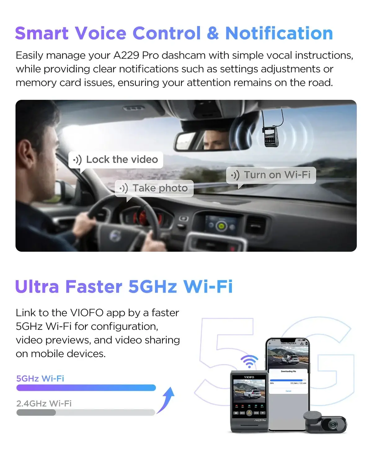 VIOFO Видеорегистратор Dash Cam A229 Pro 2 Channel - 4K, HDR, Dual Sony STARVIS 2, GPS, Bluetooth - image 8