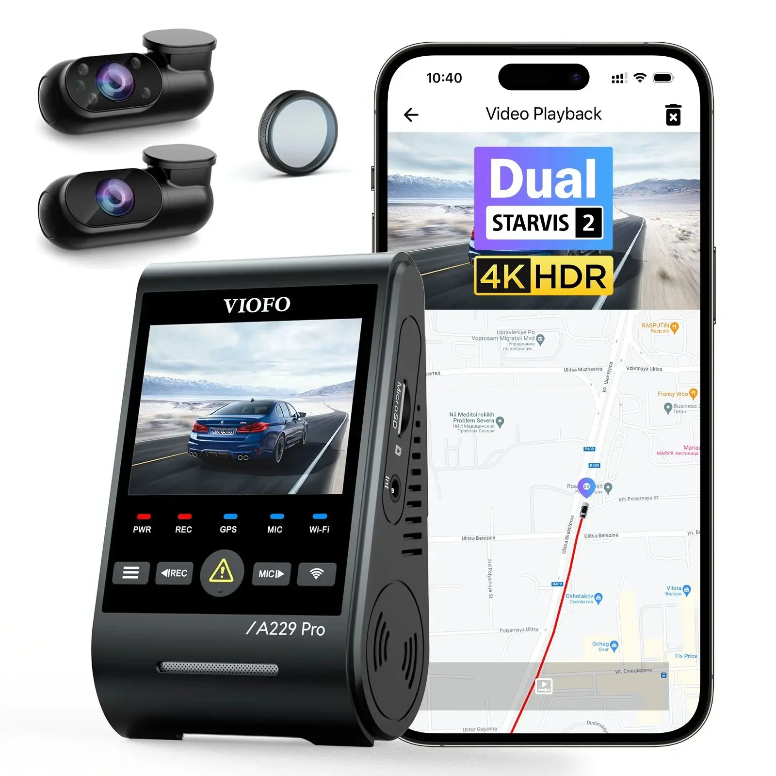 VIOFO Κάμερα αυτοκινήτου Dash Cam A229 Pro 3 Channel - 4K, HDR, Dual Sony STARVIS 2, GPS, Bluetooth