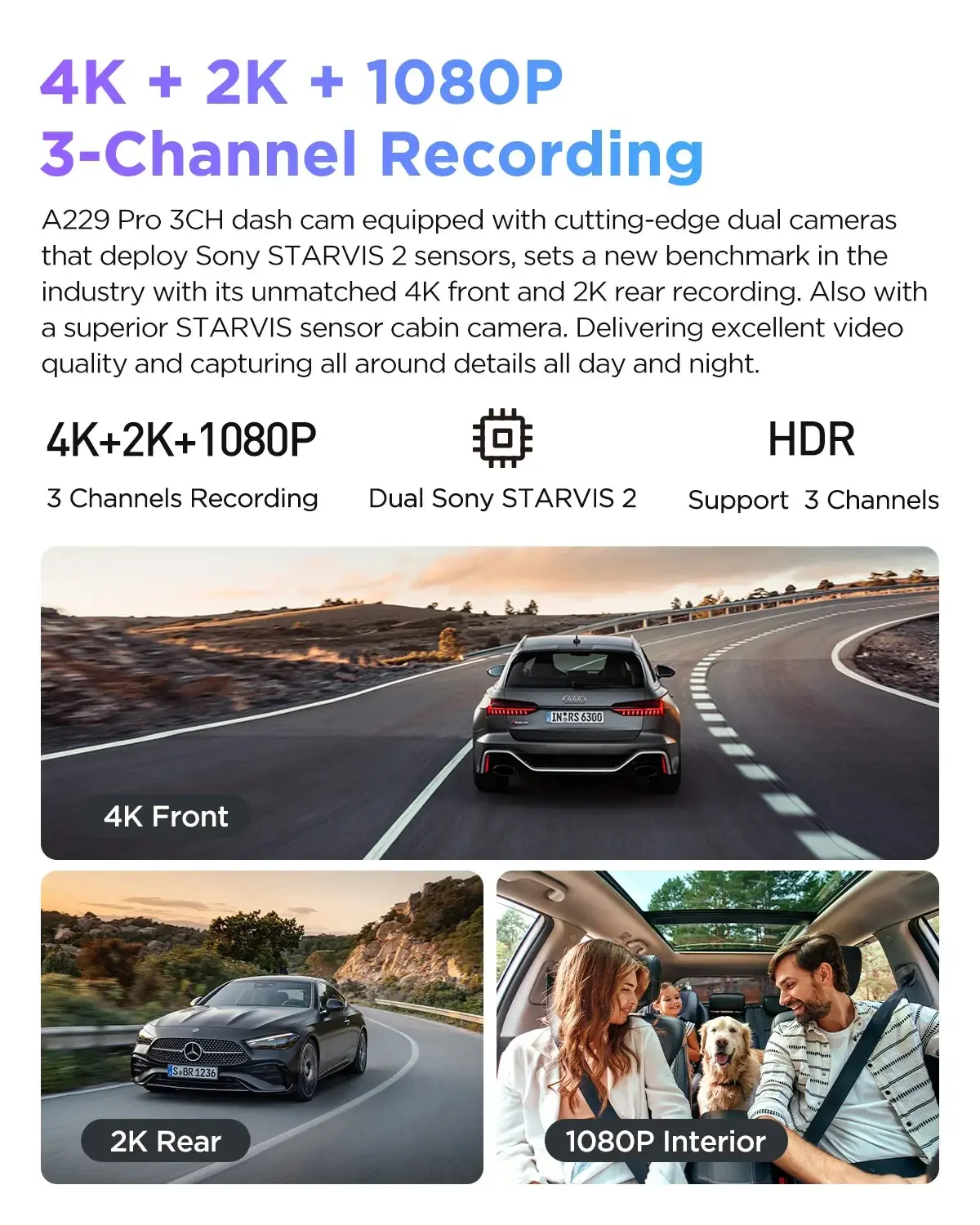 VIOFO Видеорегистратор Dash Cam A229 Pro 3 Channel - 4K, HDR, Dual Sony STARVIS 2, GPS, Bluetooth - image 3