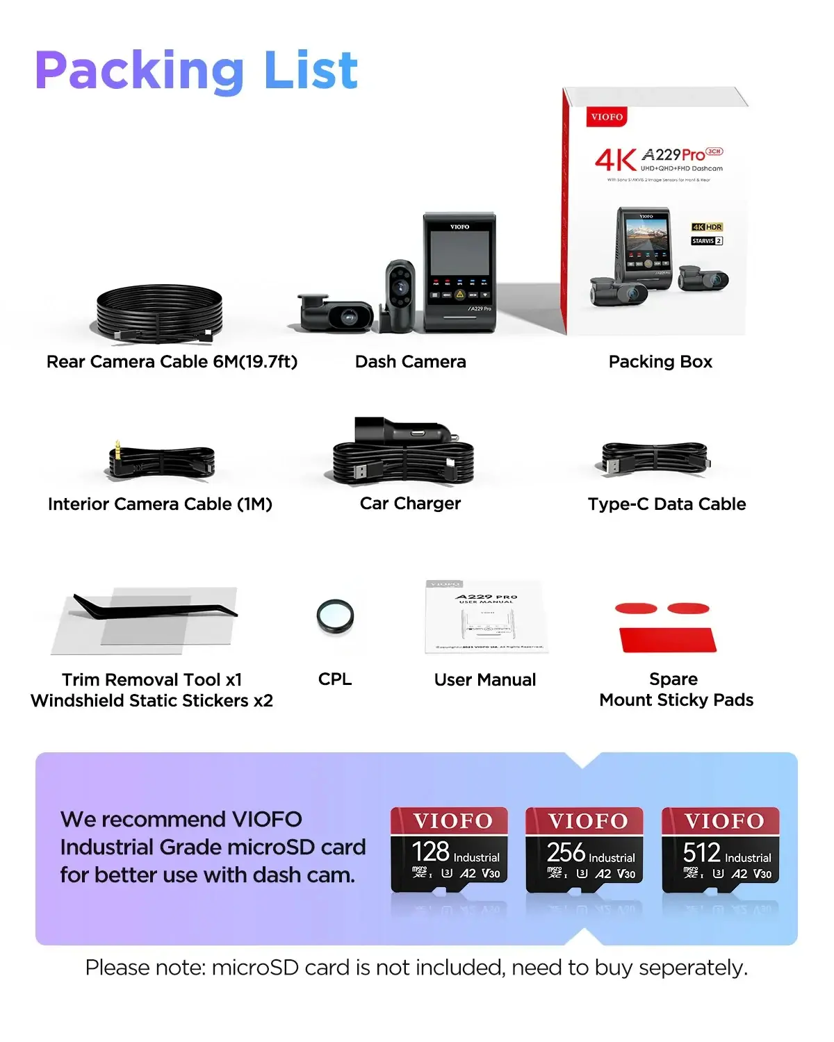 VIOFO Cameră video auto Dash Cam A229 Pro 3 Channel - 4K, HDR, Dual Sony STARVIS 2, GPS, Bluetooth - image 9
