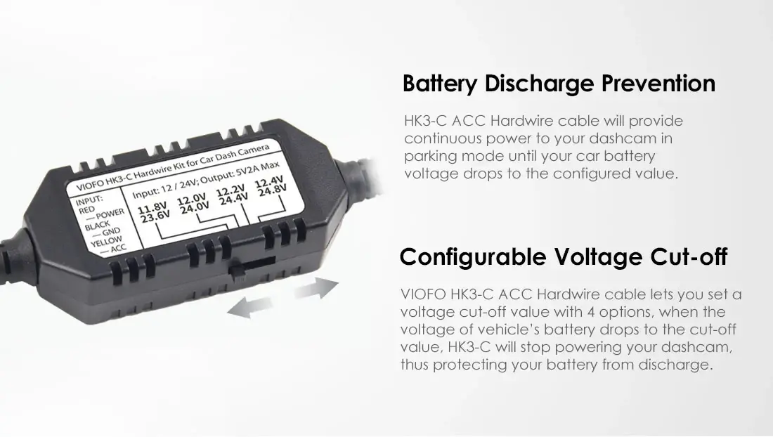 VIOFO Монтажен комплект Hardwire Kit - HK3 Mini USB - Low Voltage Battery Protection - image 8