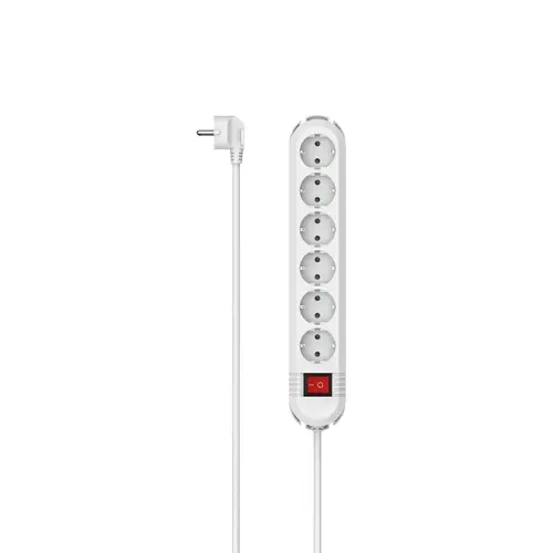 HAMA Prelungitor cu 6 prize la 90°, buton pornit/oprit, montaj pe perete, 2 m, alb - 1