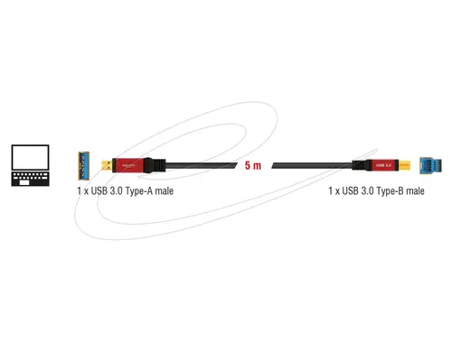 Cablu Delock USB-A 3.0 5Gbps tată - USB-B 5Gbps tată, 5 m, Premium, Negru - 3