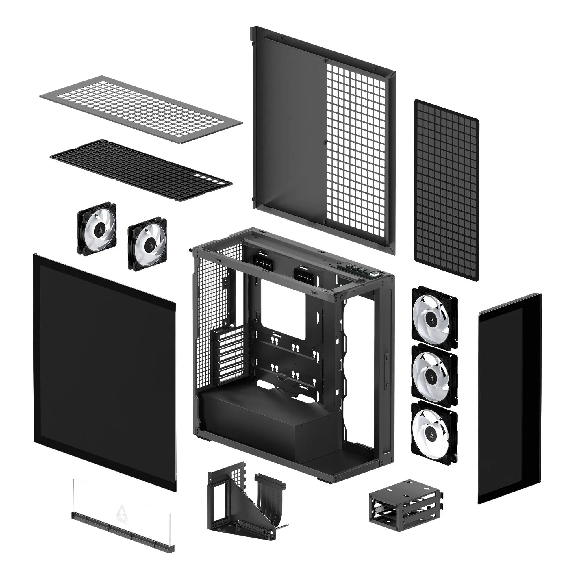 Arctic кутия Case E-ATX - Xtender VG (Mirror Black) - PCIe Gen 4 riser included, 5 A-RGB Fans included - image 7