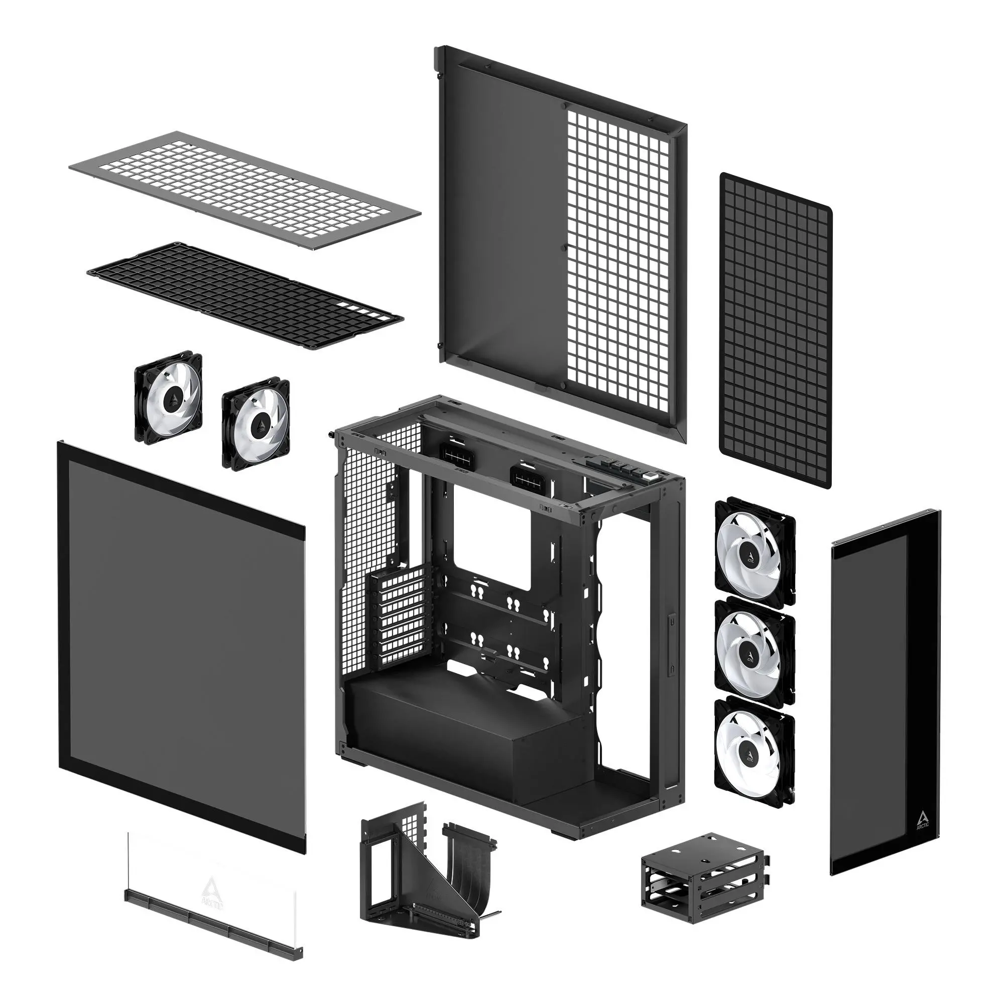Arctic кутия Case E-ATX - Xtender VG (Black) - PCIe Gen 4 riser included, 5 A-RGB Fans included - image 7
