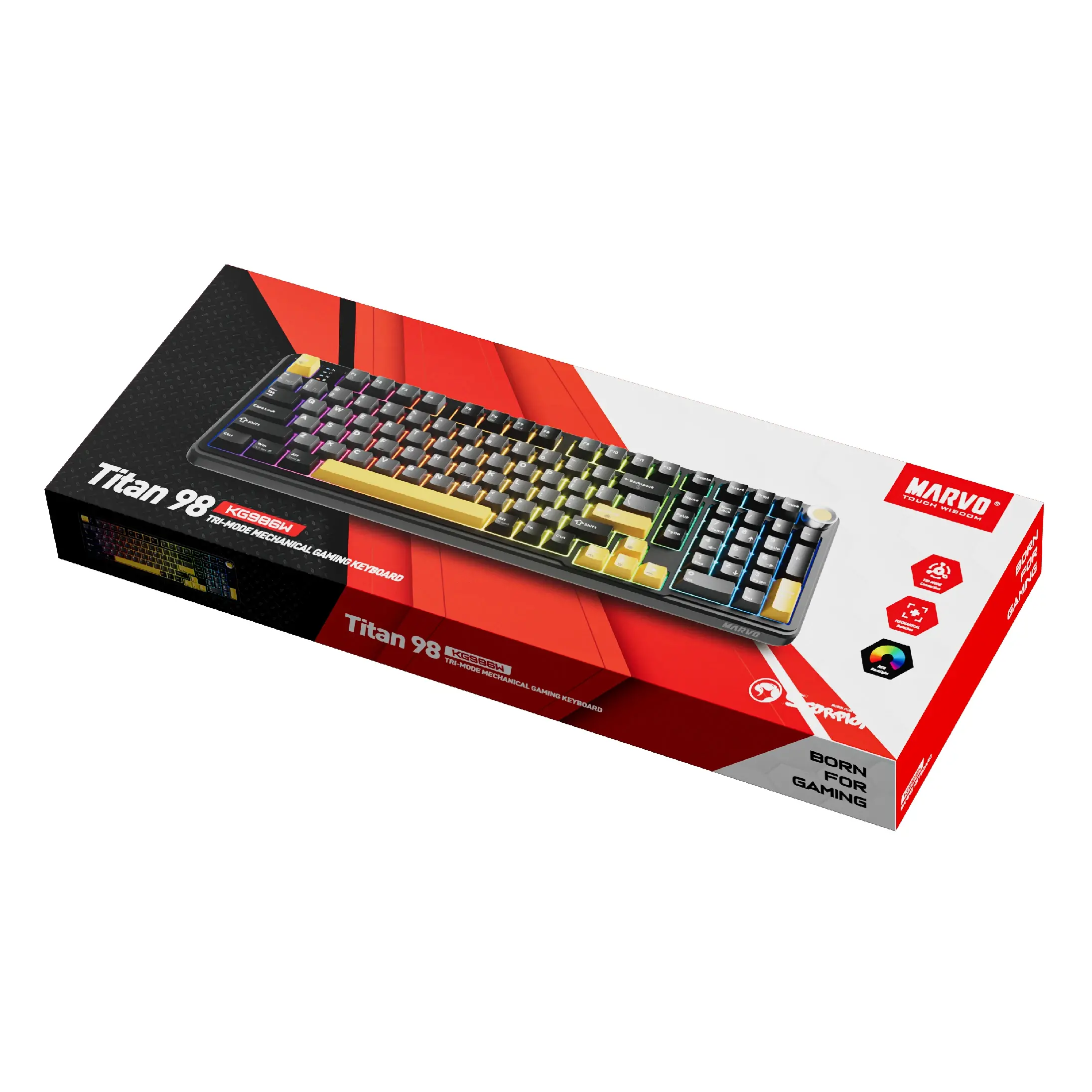 Marvo безжична механична геймърска клавиатура Wireless Gaming Mechanical keyboard Titan 98 - KG986W Black - Banana Crystal [Linear] - image 7