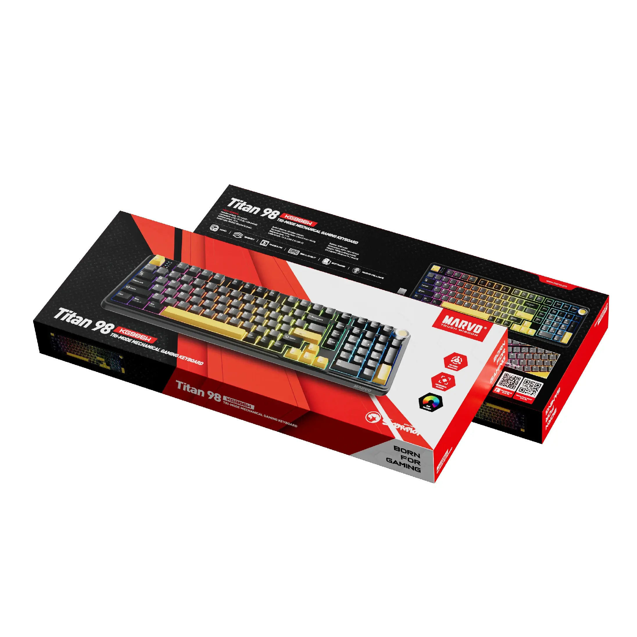 Marvo безжична механична геймърска клавиатура Wireless Gaming Mechanical keyboard Titan 98 - KG986W Black - Banana Crystal [Linear] - image 8