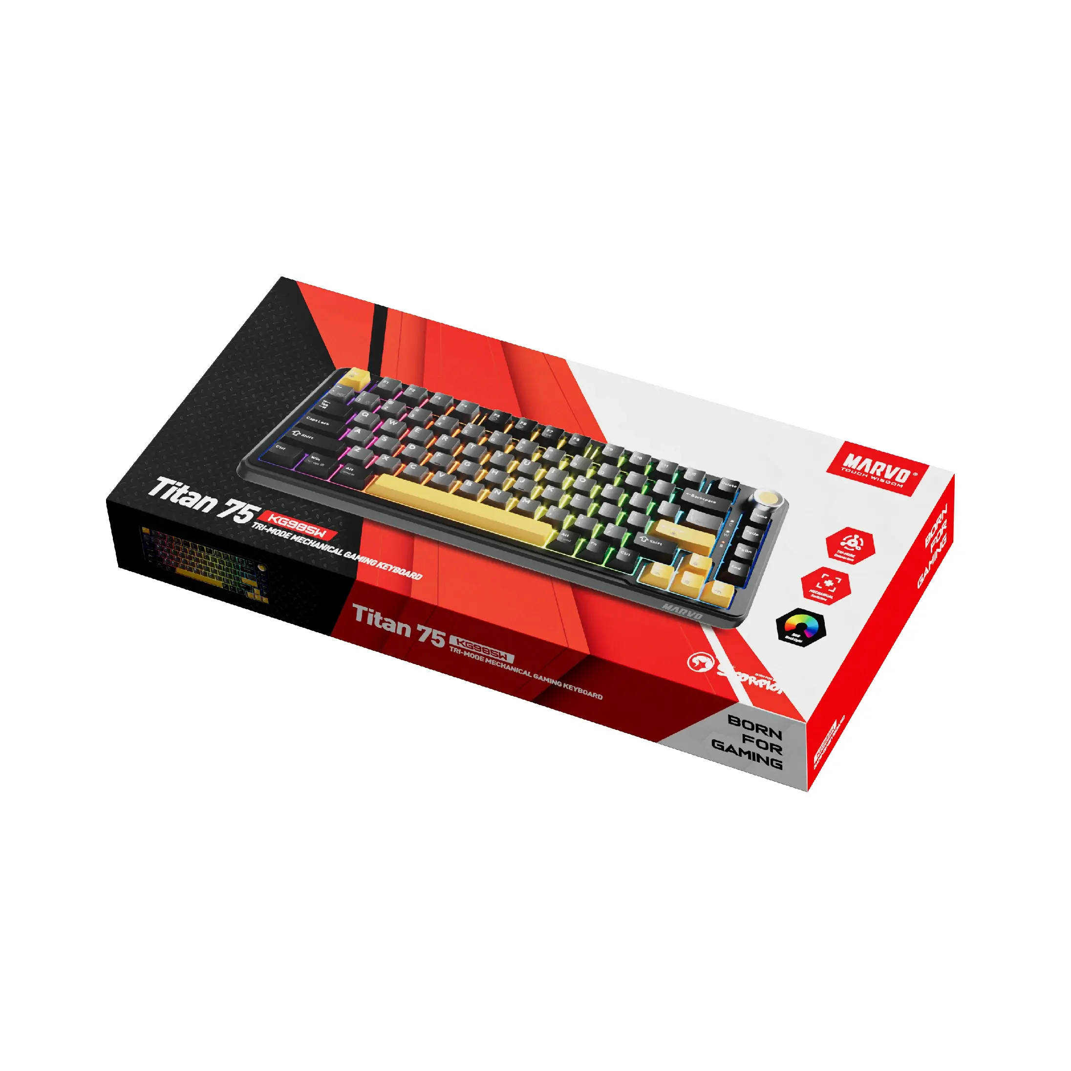 Marvo безжична механична геймърска клавиатура Wireless Gaming Mechanical keyboard Titan 75 - KG985W Black - Banana Crystal [Linear] - image 7