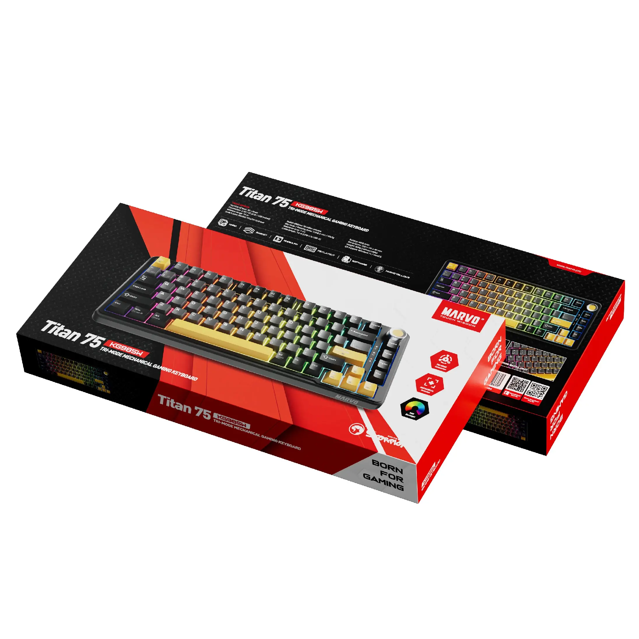 Marvo безжична механична геймърска клавиатура Wireless Gaming Mechanical keyboard Titan 75 - KG985W Black - Banana Crystal [Linear] - image 8