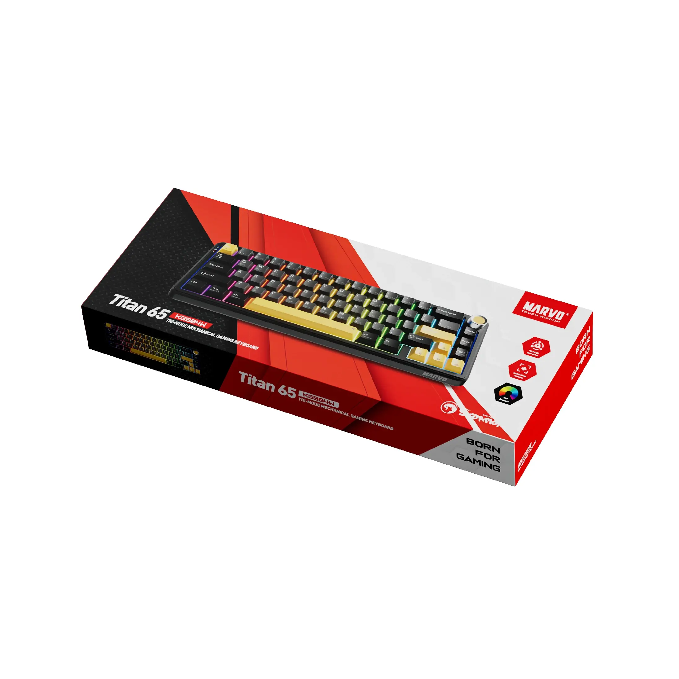 Marvo безжична механична геймърска клавиатура Wireless Gaming Mechanical keyboard Titan 65 - KG984W Black - Banana Crystal [Linear] - image 7