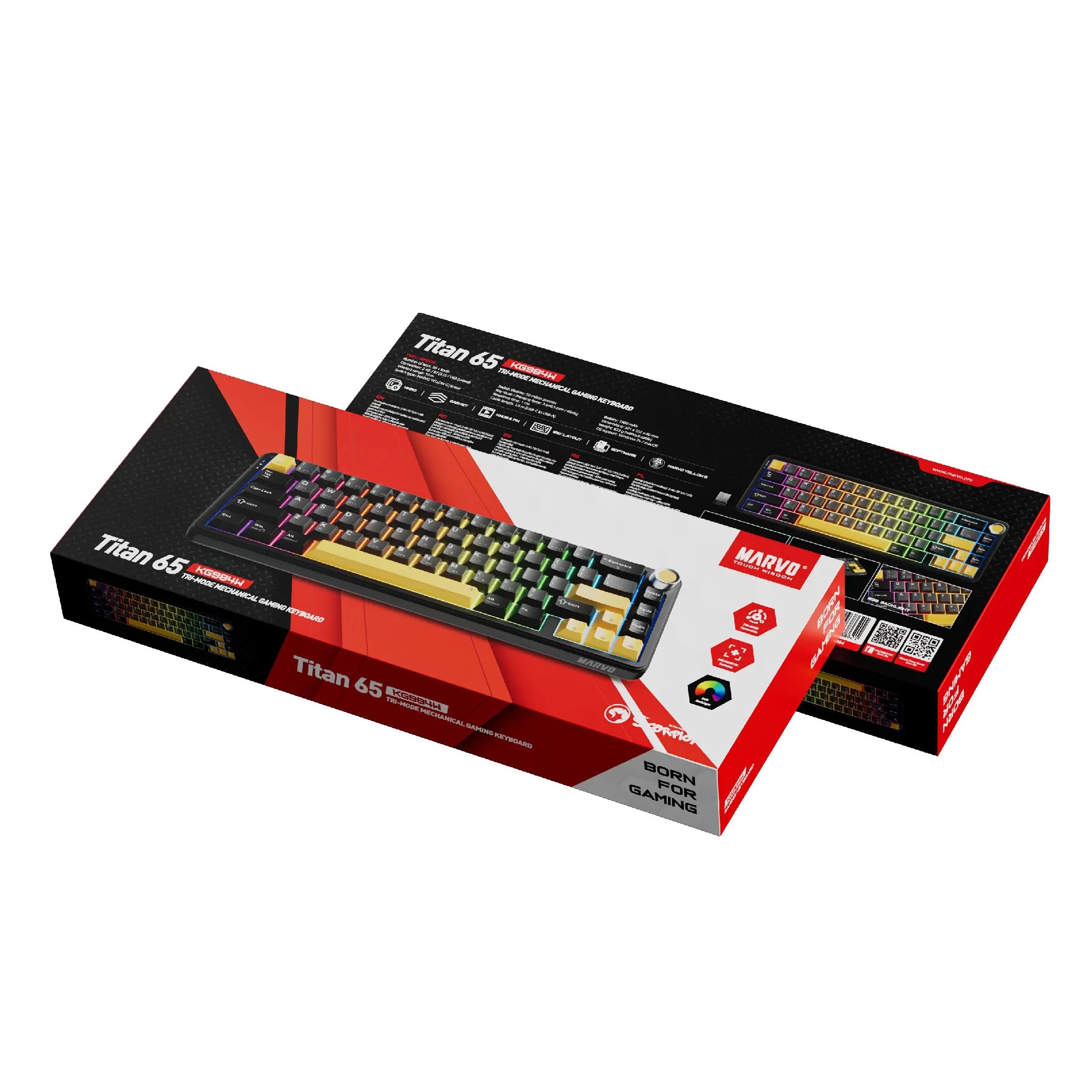 Marvo безжична механична геймърска клавиатура Wireless Gaming Mechanical keyboard Titan 65 - KG984W Black - Banana Crystal [Linear] - image 8
