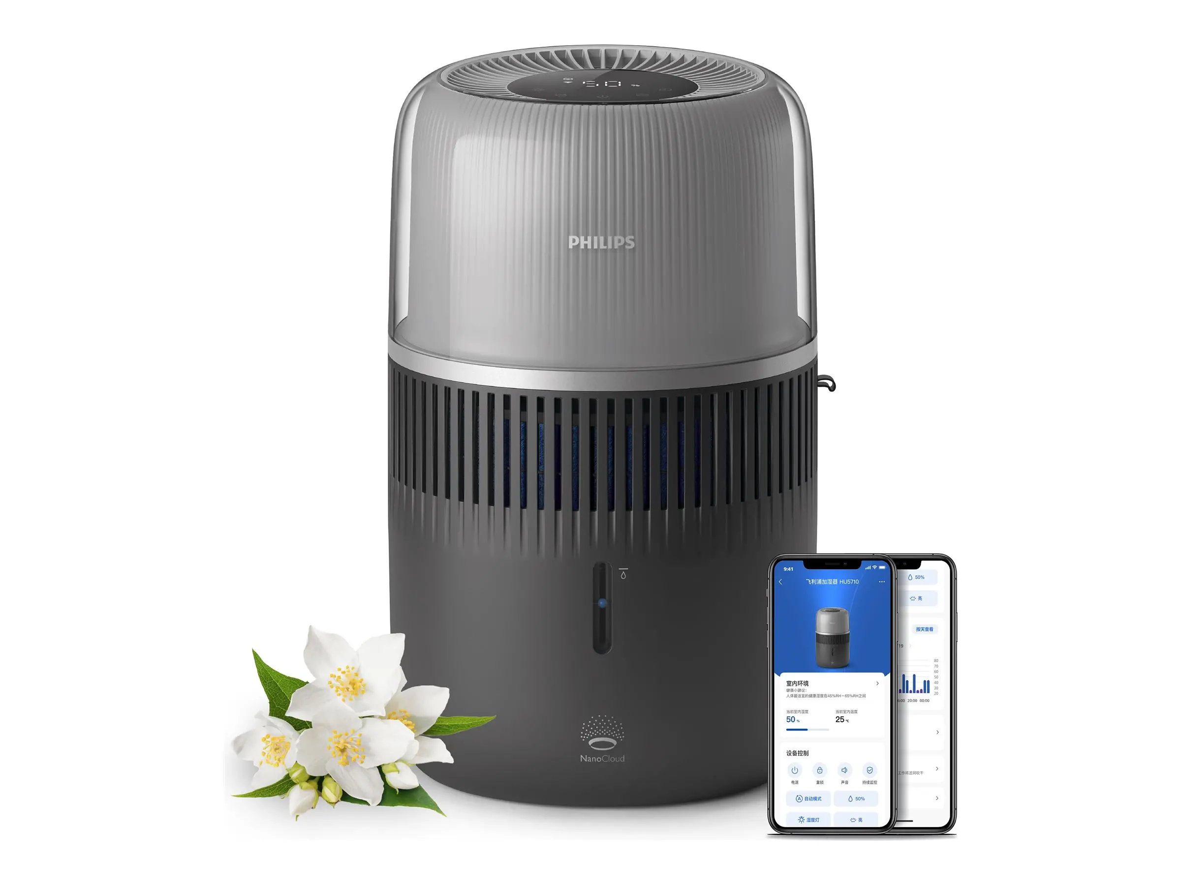 PHILIPS Овлажнител на въздух Серия 5000 Непрекъснато овлажняване за до 37 часа приложение Air+ за помещение до 56 м² черен