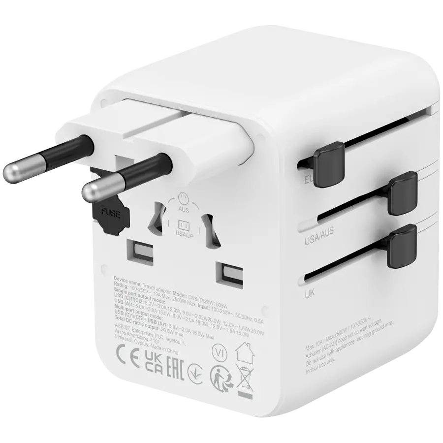CANYON Travel Adapter OnTour 20 EU/UK/US/AUS 20W White - image 1