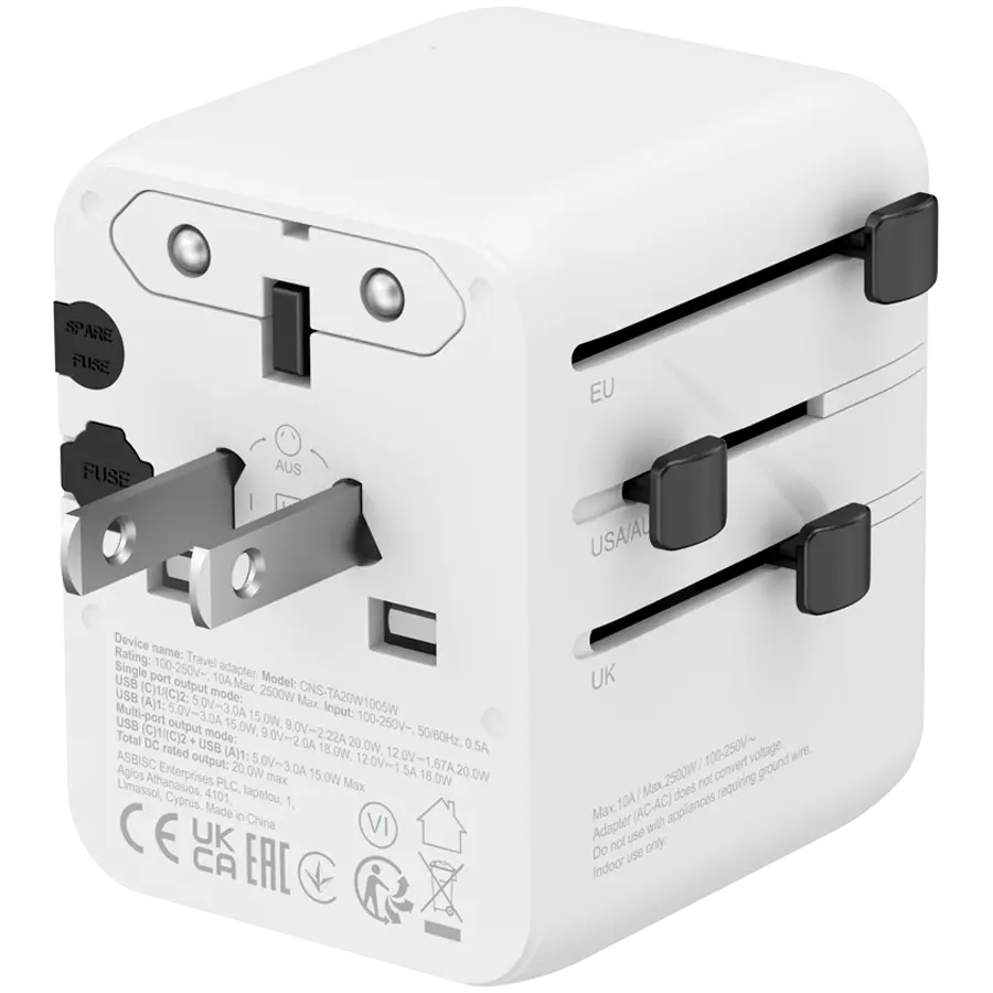 CANYON Travel Adapter OnTour 20 EU/UK/US/AUS 20W White - image 2