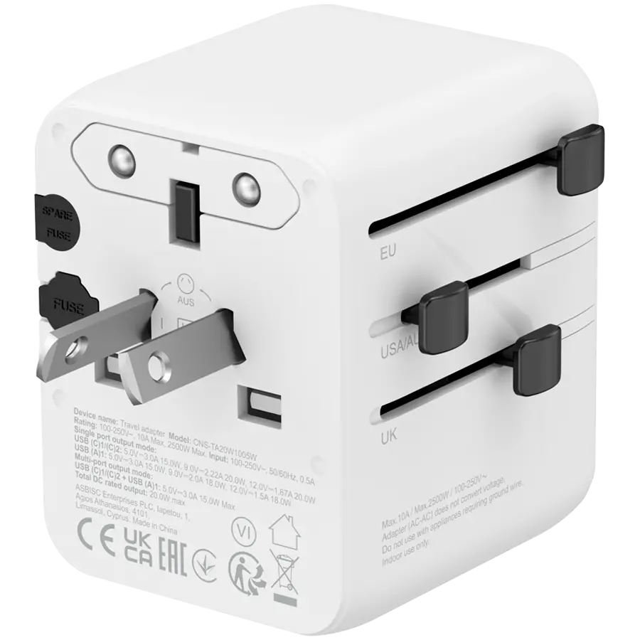 CANYON Travel Adapter OnTour 20 EU/UK/US/AUS 20W White - image 3