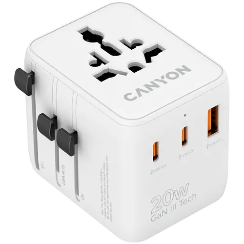 CANYON Travel Adapter OnTour 20 EU/UK/US/AUS 20W White