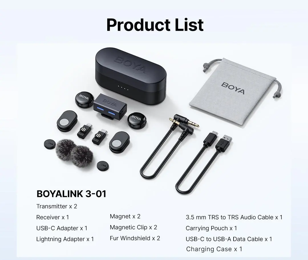 Sistem de microfoane wireless BOYA BOYALINK 3-01 cu lightning+USB-C +mufă 3.5mm TRS - image 20