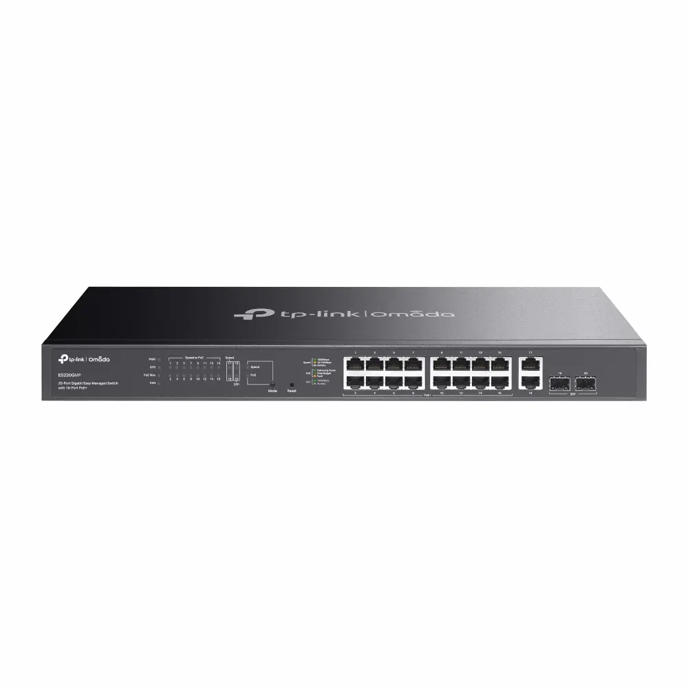 Комутатор TP-LINK ES220GMP, 16xGb PoE+ 802.3at/af,2x Gb.RJ45 port,2xGb.SFP
