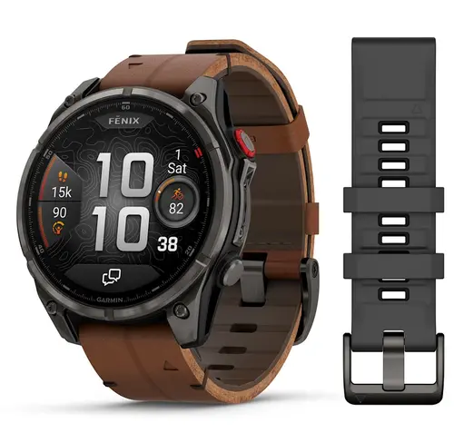 Garmin fēnix® 8 Pro – 47 мм, AMOLED - fēnix® 8 Pro – 47 mm, AMOLED, Sapphire - Carbon grey DLC titanium с Chestnut кожена каишка 010-03198-40