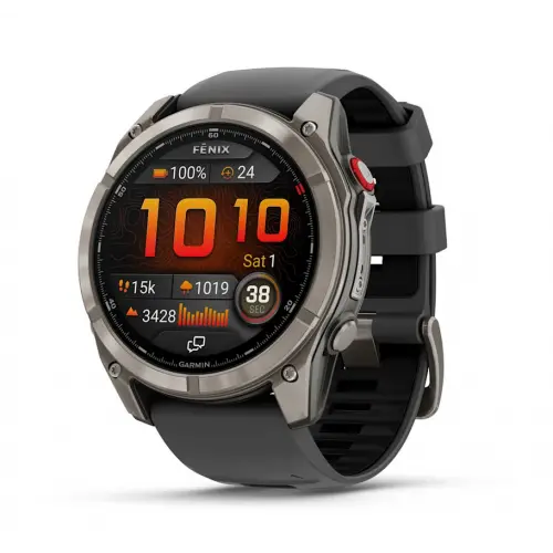 Garmin fēnix® 8 Pro – 51 мм, AMOLED - fēnix® 8 Pro – 51 мм, AMOLED, Sapphire - Titanium с Graphite/black силиконова каишка 010-03199-11