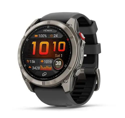 Garmin fēnix® 8 Pro – 51 мм, AMOLED - fēnix® 8 Pro – 51 мм, AMOLED, Sapphire - Titanium с Graphite/black силиконова каишка 010-03199-11