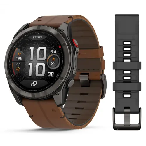Garmin fēnix® 8 Pro – 51 мм, AMOLED - fēnix® 8 Pro – 51 мм, AMOLED, Sapphire - Carbon grey DLC titanium с Chestnut кожена каишка 010-03199-40