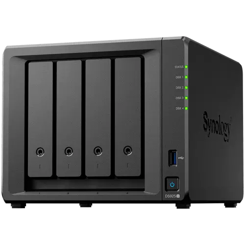 Synology DiskStation DS925+ Tower, 4 locașuri 3.5'' SATA HDD/SSD, 2 x slot M.2 2280 NVMe SSD, CPU AMD Ryzen V1500B 4 nuclee 2.2 GHz, 4 GB DDR4 ECC - 2