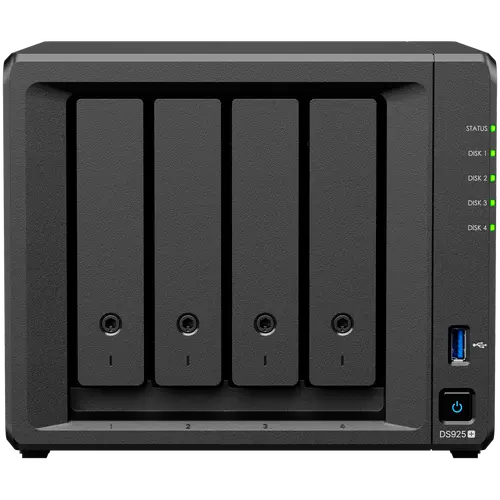 Synology DiskStation DS925+ Tower, 4 θέσεις 3.5'' SATA HDD/SSD, 2 x υποδοχή M.2 2280 NVMe SSD, CPU AMD Ryzen V1500B 4 πυρήνων 2.2 GHz, 4 GB DDR4 ECC - 1