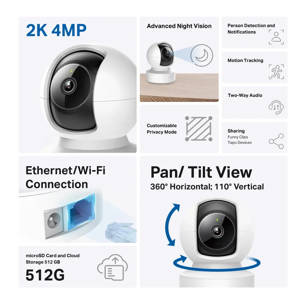 Камера TP-Link Tapo C222, 2K QHD, Pan/Tilt, WiFi, ден/нощ, indoor, mic - image 1