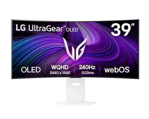 Monitor, LG 39GX90SA-W, 39", OLED UltraGear 21:9 Curbat Smart, IPS 0.03 ms, WQHD (3440x1440), 240Hz, HDR 10, 1500000:1, 250 cd/m2, DCI-P3 98.5%, USB - 1