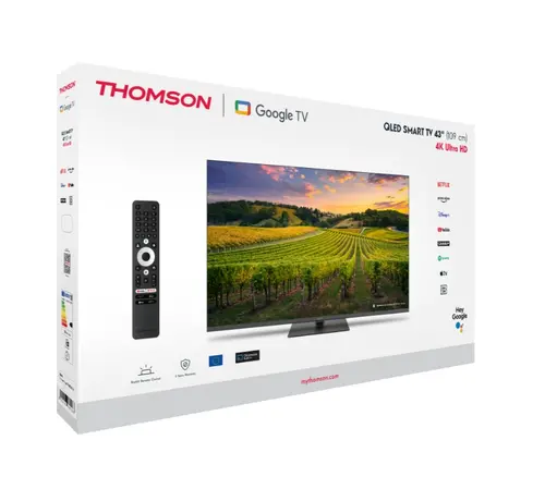 Телевизор, Thomson Smart QLED TV 43"; Google TV; 3840 x 2160 (4K UHD), 4000:1, QLED, 60 Hz, DVB-T/T2/C/S/S2, HDR10, Hotel mode, Wi-Fi, Bluetooth, LAN, HDMI 2 (2.0) + 2 (2.1), USB 2 (2.0) + 1 (3.0), Central Swivel Stand, Dark gray - image 8