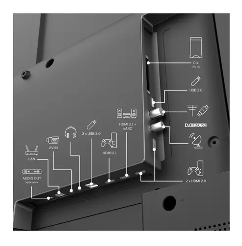 Телевизор, Thomson Smart QLED Plus TV 65"; Google TV; 3840 x 2160 (4K UHD), QLED, 4000:1, 60 Hz, DVB-T/T2/C/S/S2, HDR10, Wi-Fi, Bluetooth, LAN, HDMI 2 (2.0) + 2 (2.1), USB 2 (2.0) + 1 (3.0),Built-in Front Speakers, Central Swivel Stand, Black - image 2