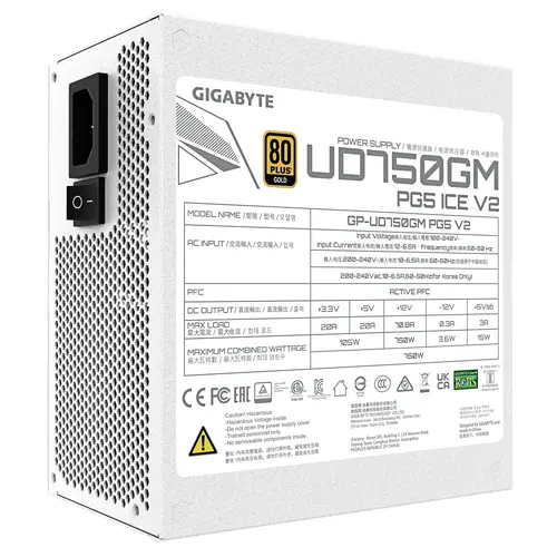 Захранващ блок Gigabyte UD750GM PG5 ICE 750W, 80+ Gold PCIe 5.1 - image 5
