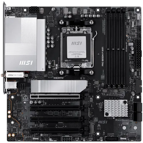 MSI PRO B850M-P WIFI, mATX, Socket AM5, 4x DDR5 Dual Channel DDR5 up to 8200(OC)MHz, 4x PCIe x16 slot, 3x M.2 slot, 4x USB 2.0, 2x USB 5Gbps, 1x USB 10Gbps, 1x USB 10Gbps Type-C, DP, 7.1 HD Audio, 5G LAN, WiFI 7, BT, 3Y - image 1