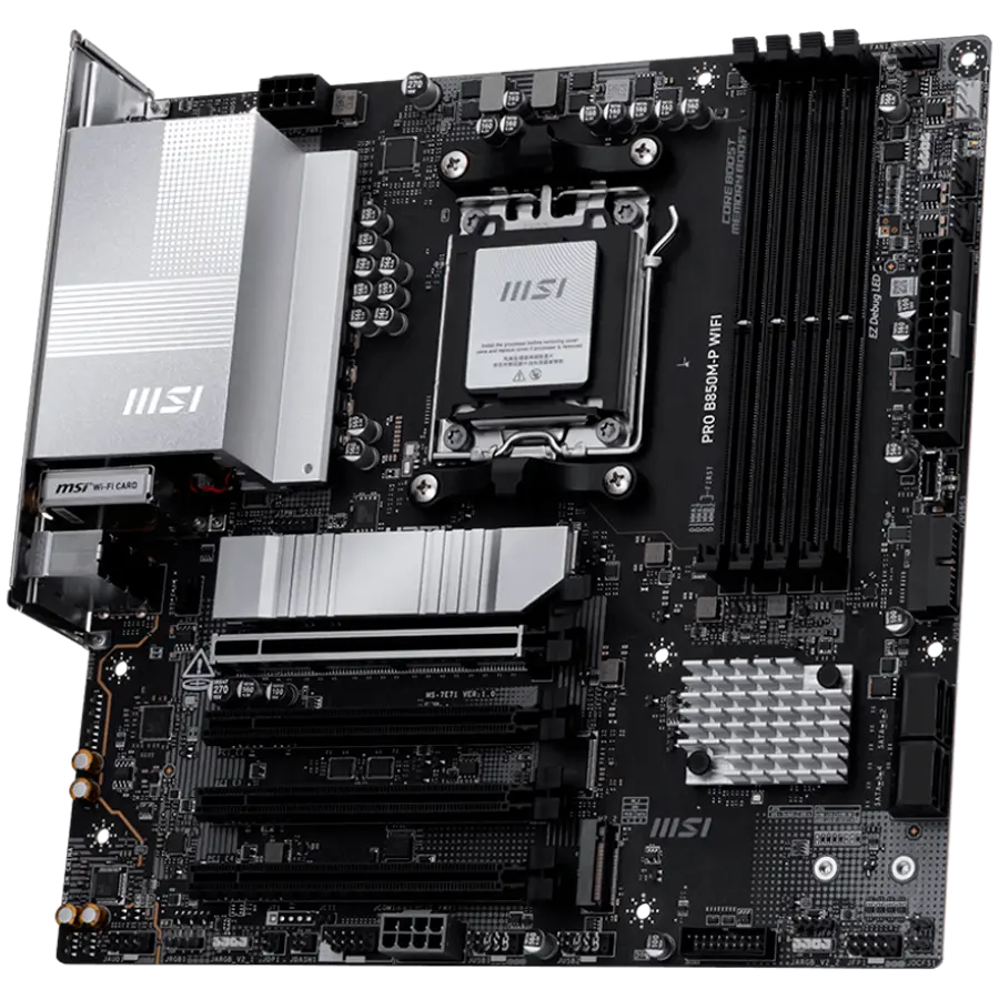 MSI PRO B850M-P WIFI, mATX, Socket AM5, 4x DDR5 Dual Channel DDR5 up to 8200(OC)MHz, 4x PCIe x16 slot, 3x M.2 slot, 4x USB 2.0, 2x USB 5Gbps, 1x USB 10Gbps, 1x USB 10Gbps Type-C, DP, 7.1 HD Audio, 5G LAN, WiFI 7, BT, 3Y - image 2