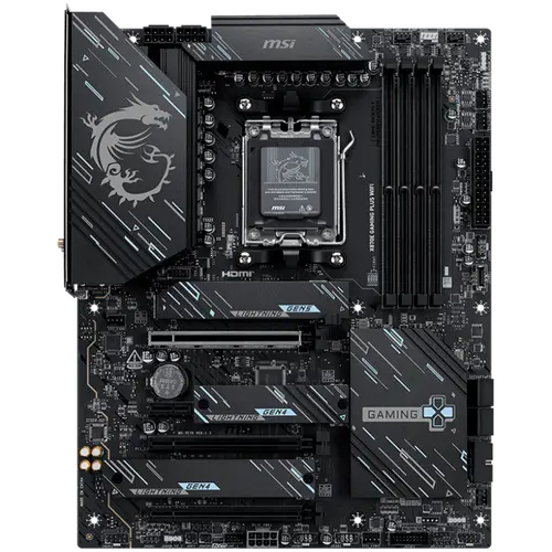MSI X870E GAMING PLUS WIFI, ATX, Socket AM5, 4x DDR5 Dual Channel DDR5 up to 8200(OC)MHz, 3x PCIe x16 slot, 3x M.2 slot, 4x USB 2.0, 2x USB 5Gbps, 2x USB 10Gbps, 1x 20Gbps Type-C, 1x 40Gbps Type-C, HDMI, 7.1 HD Audio, 5G LAN, WiFI 7, BT, 3Y - image 1