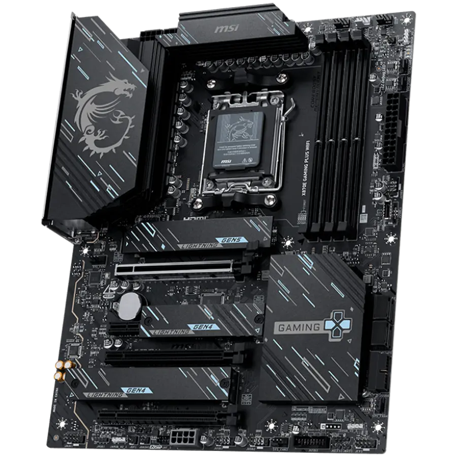 MSI X870E GAMING PLUS WIFI, ATX, Socket AM5, 4x DDR5 Dual Channel DDR5 up to 8200(OC)MHz, 3x PCIe x16 slot, 3x M.2 slot, 4x USB 2.0, 2x USB 5Gbps, 2x USB 10Gbps, 1x 20Gbps Type-C, 1x 40Gbps Type-C, HDMI, 7.1 HD Audio, 5G LAN, WiFI 7, BT, 3Y - image 2