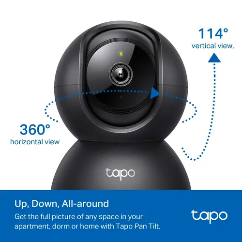 Камера TP-Link Tapo C201, Pan/Tilt, 1080p, ден/нощ до 9м., Micro SD, черна - image 3