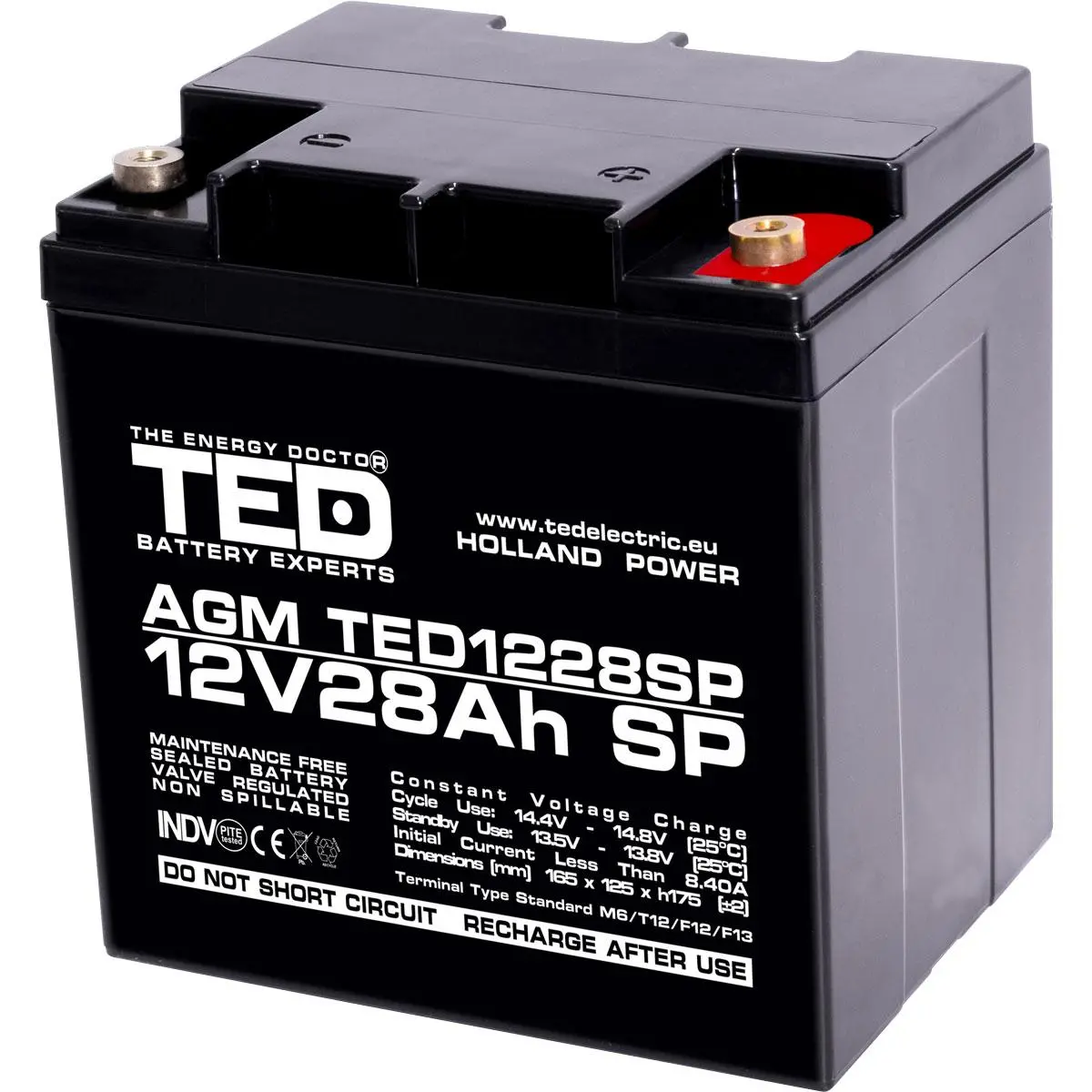 Baterie cu plumb AGM 12V / 26 Ah/28,5Ah - 166 / 176 / 125mm terminal F13(M5) TED ELECTRIC