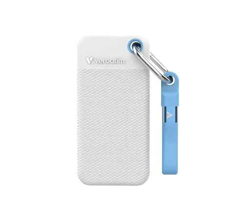 Твърд диск, Verbatim Pocket SSD USB 3.2 Gen 2 1TB White/Light Blue incl. two rubber sleeves - image 1