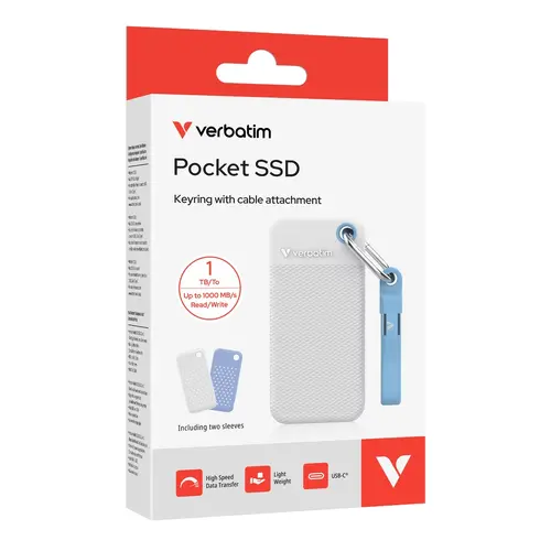 Твърд диск, Verbatim Pocket SSD USB 3.2 Gen 2 1TB White/Light Blue incl. two rubber sleeves - image 4