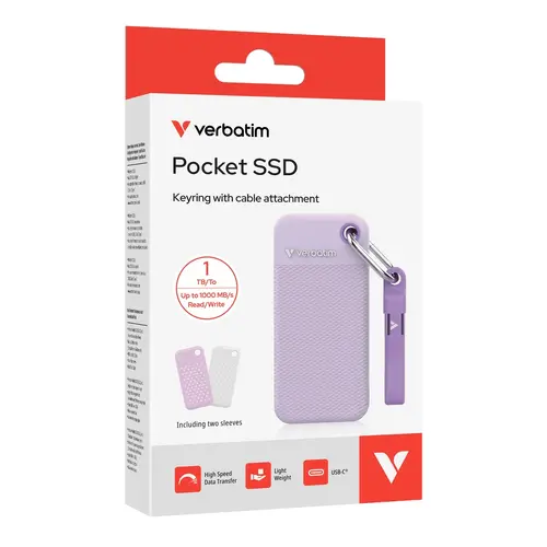Твърд диск, Verbatim Pocket SSD USB 3.2 Gen 2 1TB Purple incl. two rubber sleeves - image 4