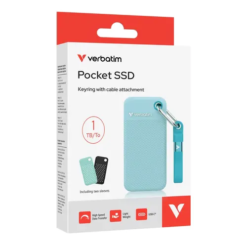 Твърд диск, Verbatim Pocket SSD USB 3.2 Gen 2 1TB Polar Blue incl. two rubber sleeves - image 4