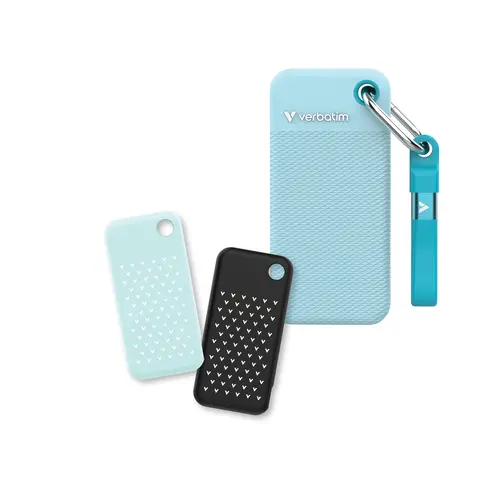 Твърд диск, Verbatim Pocket SSD USB 3.2 Gen 2 1TB Polar Blue incl. two rubber sleeves