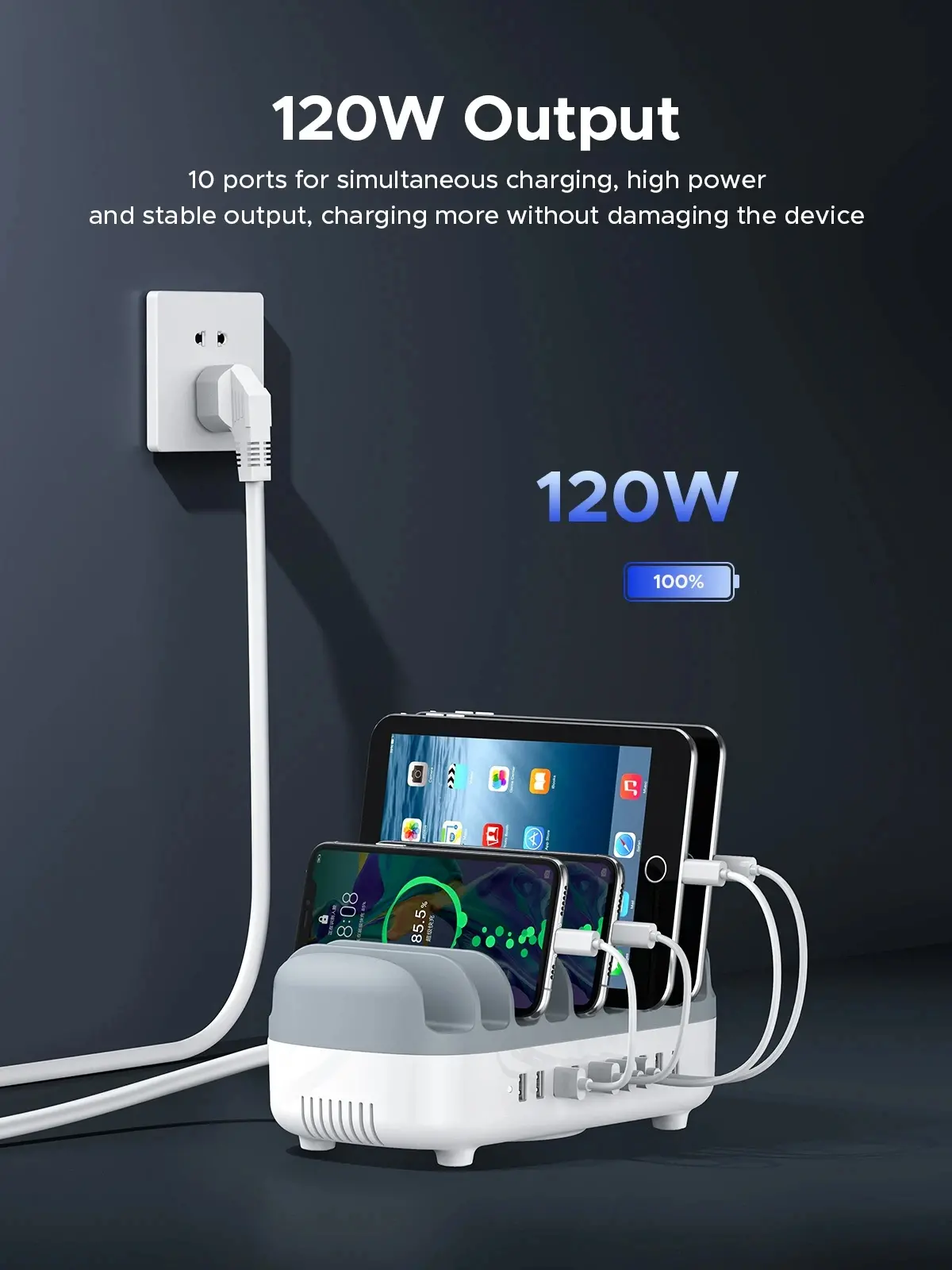 Orico зарядна станция за мобилни устройства Charger Station 220V - 10 x USB 120W white - DUK-10P-EU-WH - image 4