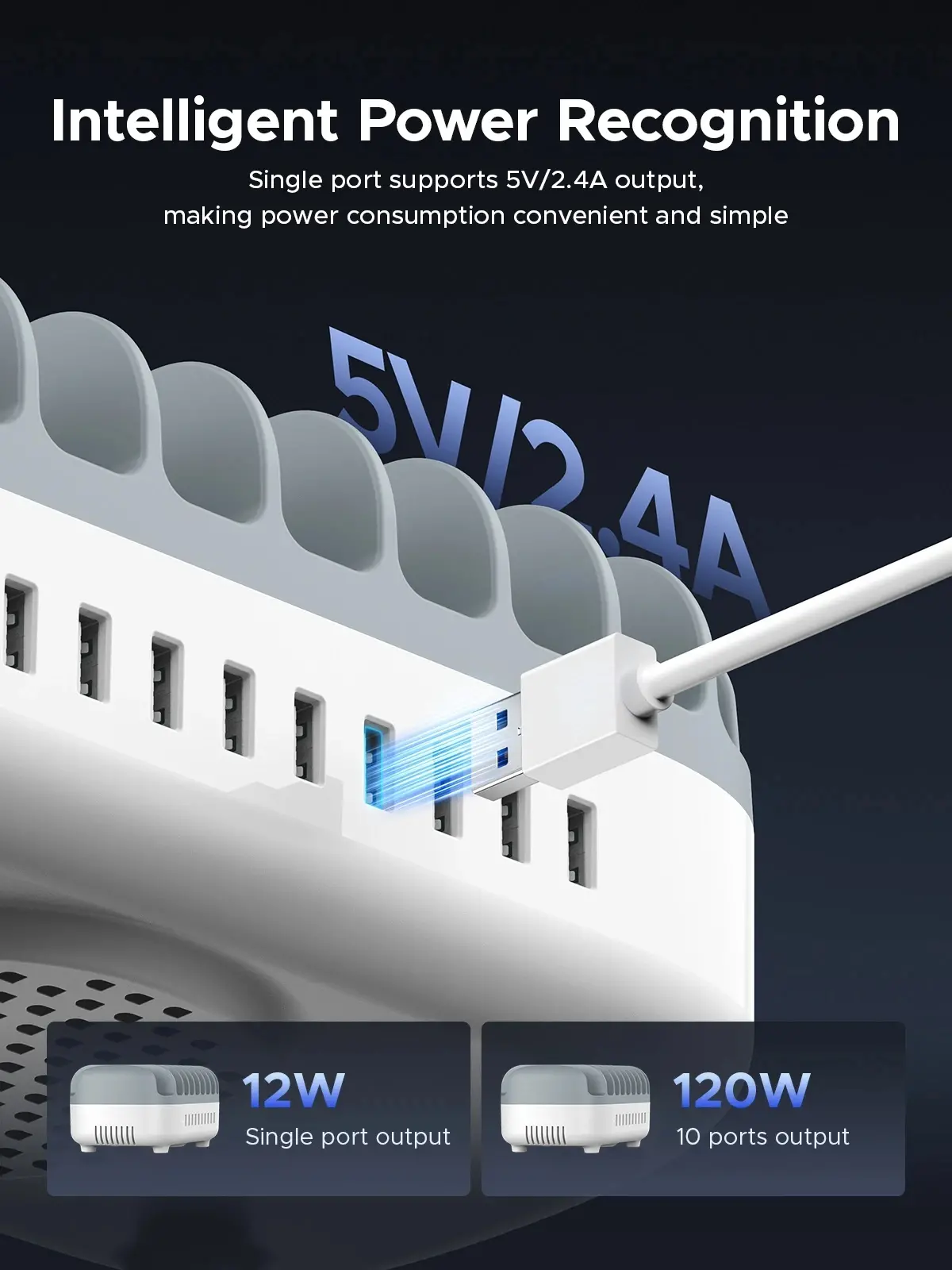 Orico зарядна станция за мобилни устройства Charger Station 220V - 10 x USB 120W white - DUK-10P-EU-WH - image 8