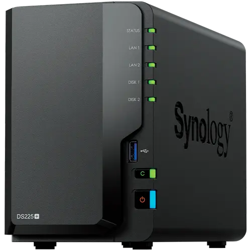 Synology DS225+, Tower, 2 θέσεις 3.5'' SATA HDD/SSD, CPU Intel Celeron J4125 4 πυρήνων (4 threads) 2.0 GHz, burst έως 2.7 GHz, 2 GB DDR4 non-ECC - 2
